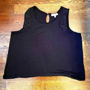 Philosophy Size 2X Womens Black Sleeveless Tank T-Shirt w/lacy detail